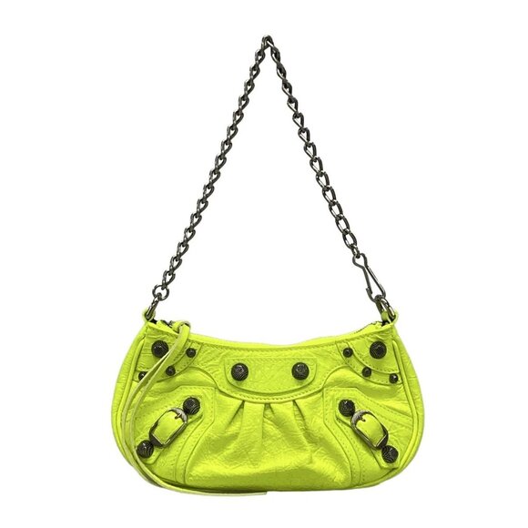 Auth BALENCIAGA Le Cagor 6958141 Neon Yellow Leather Shoulder Bag - Picture 1 of 16